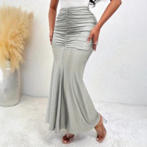 Women's elegant elastic waist pleated stretch skirt draped fishtail long skirt