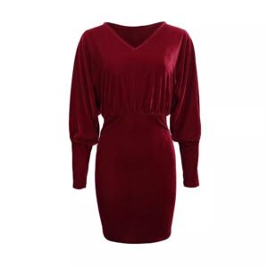 Women's short skirt Commuter elegant sexy neck bat sleeve velvet hip dress