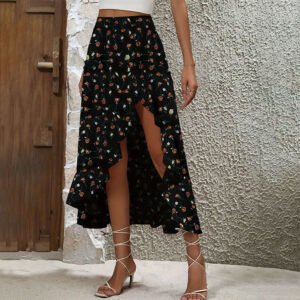 Women's romantic and elegant floral lotus leaf sling skirt slit irregular skirt skirt