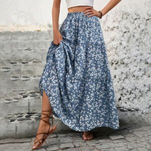 Women's small floral belt three-layer splicing long skirt high-end women's skirt letter skirt