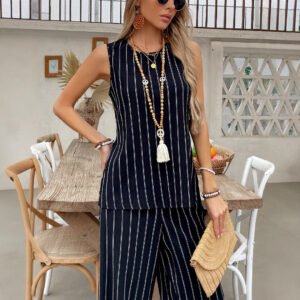 Two-piece set Striped vest wide-leg pants fashion suit