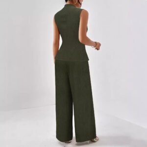 Women's elegant jacquard knitted stretch sleeveless top trousers women's wide-leg pants two-piece suit