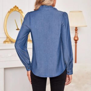 Sweet temperament long-sleeved shirt imitation denim retro style black ear shirt women's high-end feeling