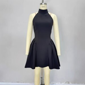 Fashionable puffy skirt party dress temperament dress sleeveless halter neck elastic slim black skirt