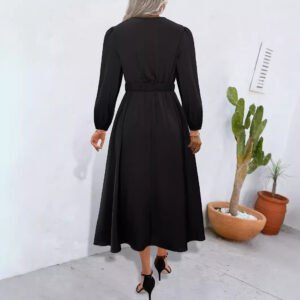 Skirts for women's elegant commuting stylish collar condensed ripped long sleeve satin dress