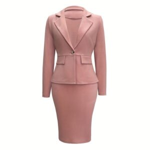 Women's solid color lapel single-breasted blazer and pencil skirt two-piece suit