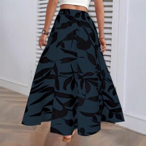 Elastic waist printed long-line skirt summer high-end temperament commuter draped pleated skirt skirt women's clothing