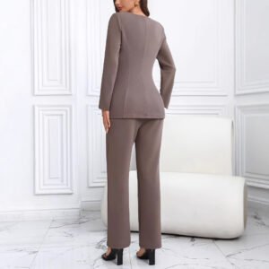 Autumn Commuter Square Collar Breasts Breasts Blouse Wide Legs Pants Set Women's High-end Feeling