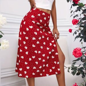 Skirts for women's printed polka dot love slit hip skirt hem skirt