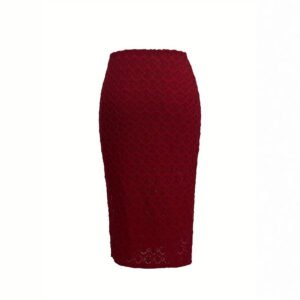 Women's solid color romantic temperament elastic knitted dark pattern mid-length slit skirt