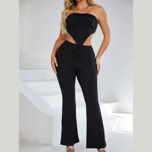 Women's strapless top elastic waist bell-bottom pants elegant sexy slim two-piece set for women