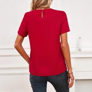 Women's short-sleeved tops for women's romantic lace splicing round neck vacation style shirt