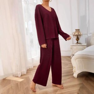 Women's clothing Spring and Autumn Women's clothing Long Sleeve Solid Color Casual Thread Knitted Two-piece Set