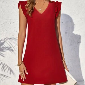 Solid color ruffled flying sleeve skirt sleeveless skirt short dress summer women's high-end skirt