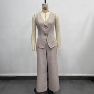 Women's temperament thin breathable collar sleeveless vest trousers slit wide-leg pants set