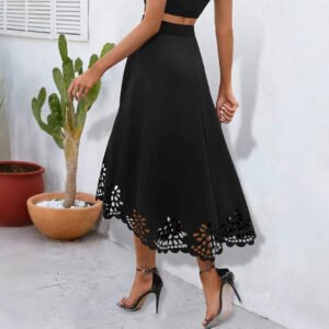 Hepburn style black skirt with high-end temperament, short front and long back long stretch knitted skirt