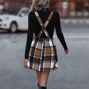 Spring age-reducing British style adjustable strap skirt harness dress