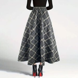 Women's plaid wool skirt thickened retro skirt high waist long dance skirt women's skirt