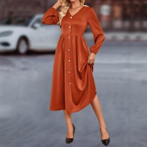 Spring and Autumn Temperament Women's Clothing Breasted Neck Satin Shirt Dress Long Sleeve
