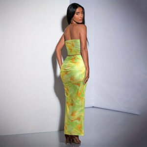Tie-dyed strapless slim slit hip slim skirt suit summer two-piece set high-end women's clothing