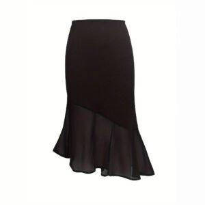 Women's solid color mesh hip-wrapped skirt, elastic waist, slim and elegant style fish tail skirt