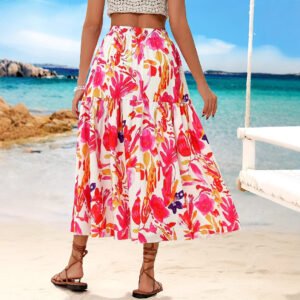 Holiday style beach skirt beautiful seaside printed fashionable Valentine's Day skirt long