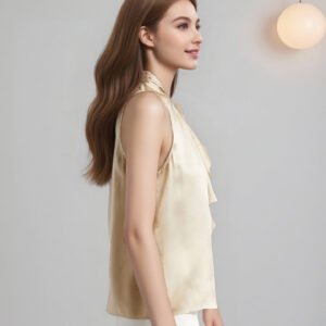 Elegant casual workplace women's summer ruffled sleeveless wavy trunk turtleneck top