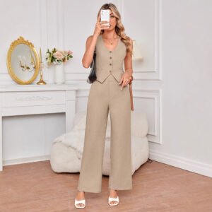Fashion commuter suit vest trousers office suit women spring and autumn women wide-leg pants two-piece set